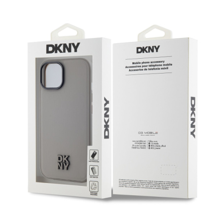 DKNY PU Leather Stack Logo Magsafe Zadní Kryt pro iPhone 15 Grey, DKHMP15SPSMCSLE