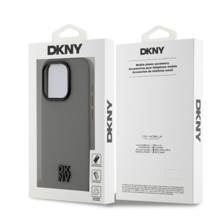 DKNY PU Leather Stack Logo Magsafe Zadní Kryt pro iPhone 15 Pro Grey, DKHMP15LPSMCSLE