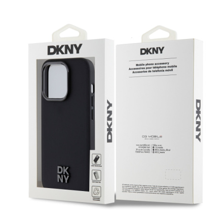 DKNY PU Leather Stack Logo Magsafe Zadní Kryt pro iPhone 14 Pro Black, DKHMP14LPSMCSLK