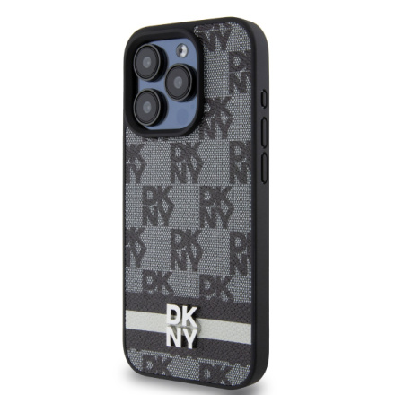 DKNY PU Leather Checkered Pattern and Stripe Zadní Kryt pro iPhone 12/12 Pro Black, DKHCP12MPCPTSSK