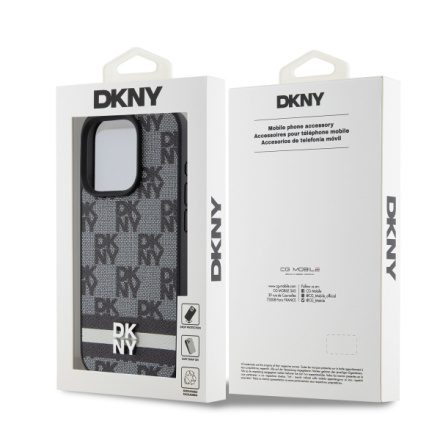 DKNY PU Leather Checkered Pattern and Stripe Zadní Kryt pro iPhone 12/12 Pro Black, DKHCP12MPCPTSSK