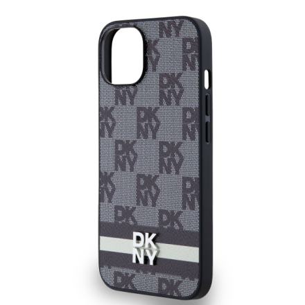 DKNY PU Leather Checkered Pattern and Stripe Zadní Kryt pro iPhone 13 Black, DKHCP13MPCPTSSK