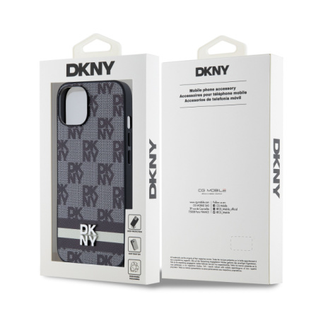 DKNY PU Leather Checkered Pattern and Stripe Zadní Kryt pro iPhone 13 Black, DKHCP13MPCPTSSK