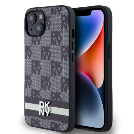 DKNY PU Leather Checkered Pattern and Stripe Zadní Kryt pro iPhone 14 Black, DKHCP14SPCPTSSK