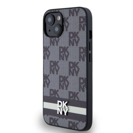 DKNY PU Leather Checkered Pattern and Stripe Zadní Kryt pro iPhone 14 Black, DKHCP14SPCPTSSK