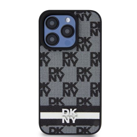 DKNY PU Leather Checkered Pattern and Stripe Zadní Kryt pro iPhone 14 Pro Black, DKHCP14LPCPTSSK