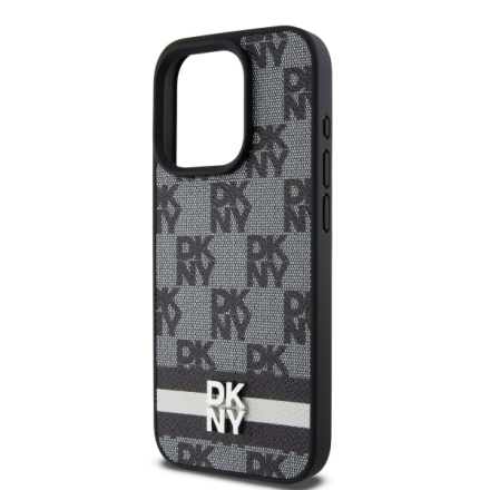 DKNY PU Leather Checkered Pattern and Stripe Zadní Kryt pro iPhone 14 Pro Max Black, DKHCP14XPCPTSSK