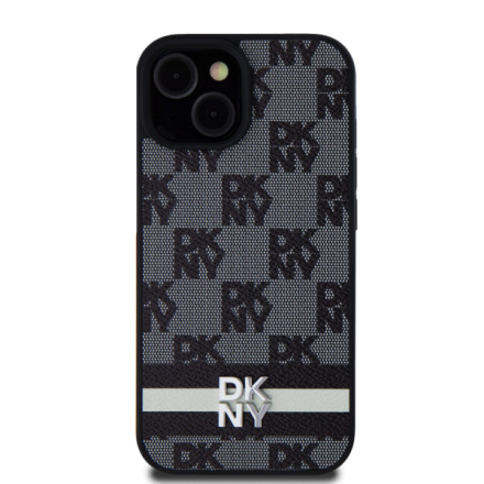 DKNY PU Leather Checkered Pattern and Stripe Zadní Kryt pro iPhone 15 Black, DKHCP15SPCPTSSK