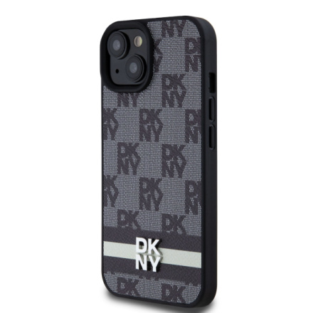 DKNY PU Leather Checkered Pattern and Stripe Zadní Kryt pro iPhone 15 Black, DKHCP15SPCPTSSK