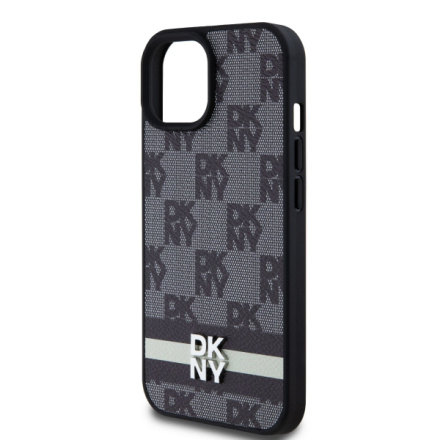 DKNY PU Leather Checkered Pattern and Stripe Zadní Kryt pro iPhone 15 Black, DKHCP15SPCPTSSK