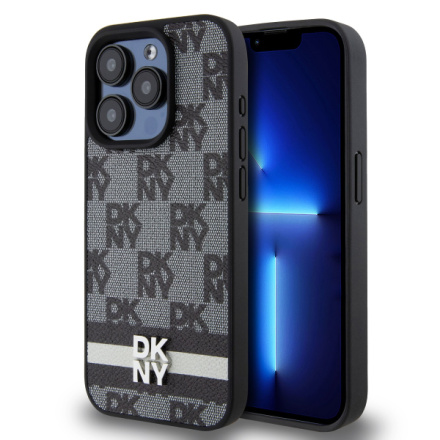 DKNY PU Leather Checkered Pattern and Stripe Zadní Kryt pro iPhone 15 Pro Black, DKHCP15LPCPTSSK