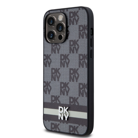 DKNY PU Leather Checkered Pattern and Stripe Zadní Kryt pro iPhone 15 Pro Max Black, DKHCP15XPCPTSSK