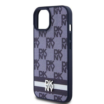 DKNY PU Leather Checkered Pattern and Stripe Zadní Kryt pro iPhone 15 Blue, DKHCP15SPCPTSSB