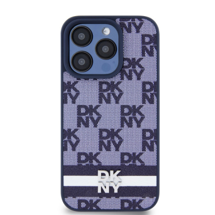 DKNY PU Leather Checkered Pattern and Stripe Zadní Kryt pro iPhone 15 Pro Blue, DKHCP15LPCPTSSB