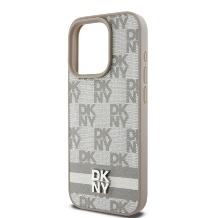 DKNY PU Leather Checkered Pattern and Stripe Zadní Kryt pro iPhone 13 Pro Beige, DKHCP13LPCPTSSE