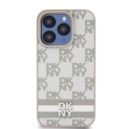 DKNY PU Leather Checkered Pattern and Stripe Zadní Kryt pro iPhone 14 Pro Beige, DKHCP14LPCPTSSE