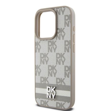 DKNY PU Leather Checkered Pattern and Stripe Zadní Kryt pro iPhone 14 Pro Beige, DKHCP14LPCPTSSE