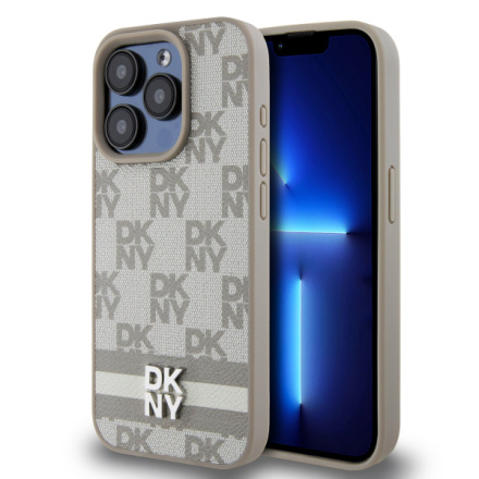 DKNY PU Leather Checkered Pattern and Stripe Zadní Kryt pro iPhone 15 Pro Max Beige, DKHCP15XPCPTSSE