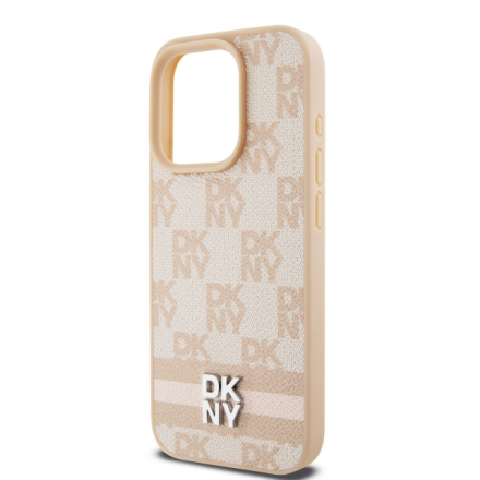 DKNY PU Leather Checkered Pattern and Stripe Zadní Kryt pro iPhone 13 Pro Pink, DKHCP13LPCPTSSP