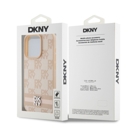 DKNY PU Leather Checkered Pattern and Stripe Zadní Kryt pro iPhone 13 Pro Pink, DKHCP13LPCPTSSP