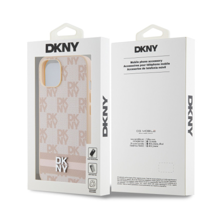 DKNY PU Leather Checkered Pattern and Stripe Zadní Kryt pro iPhone 14 Pink, DKHCP14SPCPTSSP