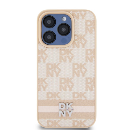 DKNY PU Leather Checkered Pattern and Stripe Zadní Kryt pro iPhone 14 Pro Max Pink, DKHCP14XPCPTSSP