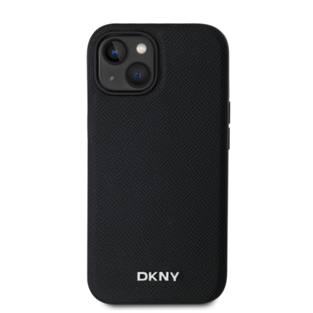 DKNY PU Leather Silver Metal Logo Magsafe Zadní Kryt pro iPhone 13 Black, DKHMP13MPGHLMK