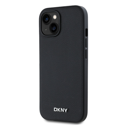 DKNY PU Leather Silver Metal Logo Magsafe Zadní Kryt pro iPhone 13 Black, DKHMP13MPGHLMK