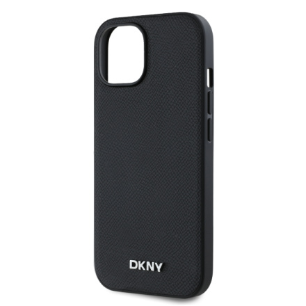 DKNY PU Leather Silver Metal Logo Magsafe Zadní Kryt pro iPhone 13 Black, DKHMP13MPGHLMK