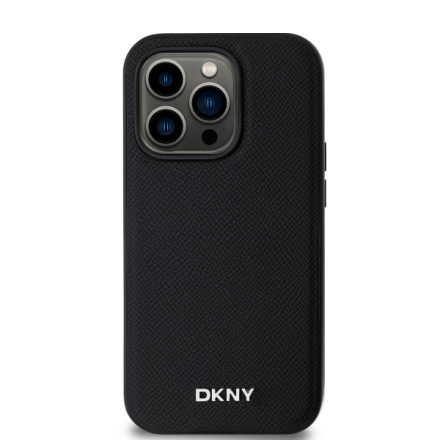 DKNY PU Leather Silver Metal Logo Magsafe Zadní Kryt pro iPhone 14 Pro Max Black, DKHMP14XPGHLMK