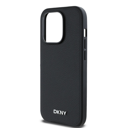 DKNY PU Leather Silver Metal Logo Magsafe Zadní Kryt pro iPhone 14 Pro Max Black, DKHMP14XPGHLMK