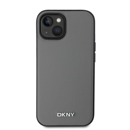 DKNY PU Leather Silver Metal Logo Magsafe Zadní Kryt pro iPhone 13 Grey, DKHMP13MPGHLMS