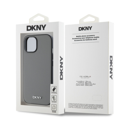 DKNY PU Leather Silver Metal Logo Magsafe Zadní Kryt pro iPhone 13 Grey, DKHMP13MPGHLMS