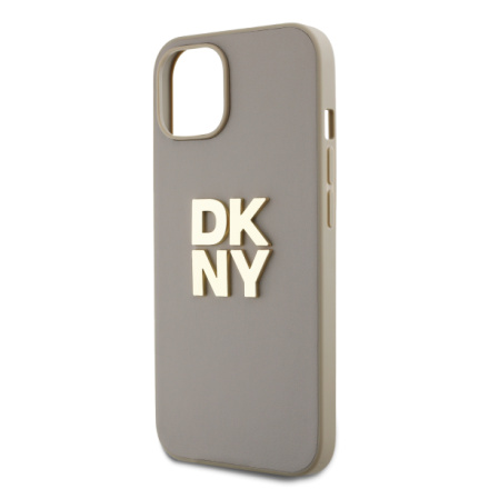 DKNY PU Leather Stack Logo Wrist Strap Zadní Kryt pro iPhone 13 Beige, DKHCP13MPBSWSE