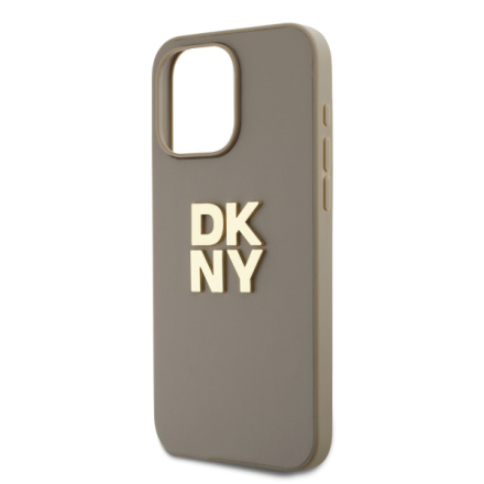 DKNY PU Leather Stack Logo Wrist Strap Zadní Kryt pro iPhone 15 Pro Beige, DKHCP15LPBSWSE