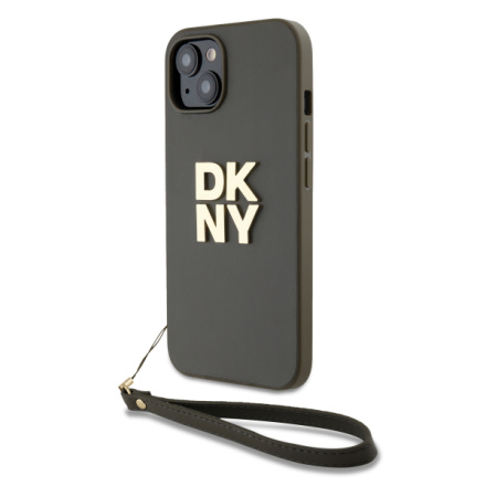 DKNY PU Leather Stack Logo Wrist Strap Zadní Kryt pro iPhone 13 Brown, DKHCP13MPBSWSA