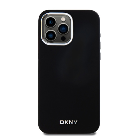 DKNY Liquid Silicone Silver Metal Logo Magsafe Zadní Kryt pro iPhone 15 Pro Max Black, DKHMP15XSMCHLK