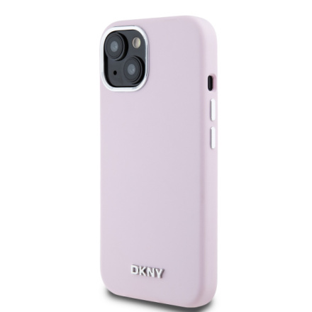 DKNY Liquid Silicone Silver Metal Logo Magsafe Zadní Kryt pro iPhone 15 Pink, DKHMP15SSMCHLP