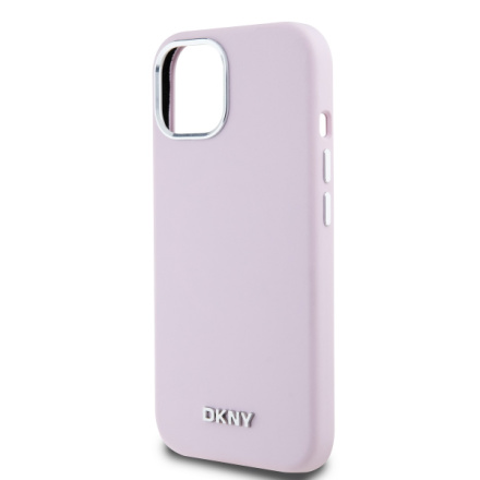 DKNY Liquid Silicone Silver Metal Logo Magsafe Zadní Kryt pro iPhone 15 Pink, DKHMP15SSMCHLP