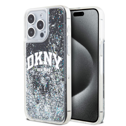 DKNY Liquid Glitter Arch Logo Zadní Kryt pro iPhone 13 Pro Black, DKHCP13LLBNAEK