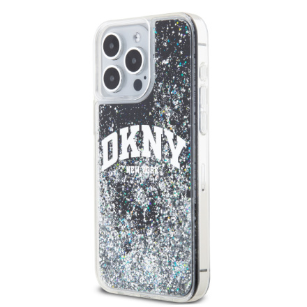 DKNY Liquid Glitter Arch Logo Zadní Kryt pro iPhone 14 Pro Black, DKHCP14LLBNAEK