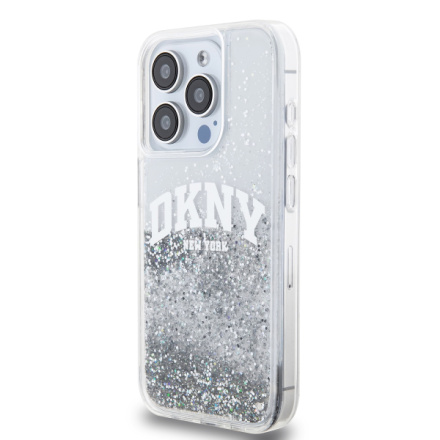 DKNY Liquid Glitter Arch Logo Zadní Kryt pro iPhone 14 Pro Transparent, DKHCP14LLBNAET