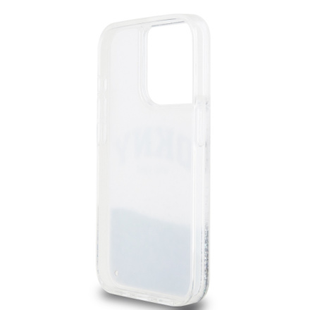 DKNY Liquid Glitter Arch Logo Zadní Kryt pro iPhone 14 Pro Transparent, DKHCP14LLBNAET