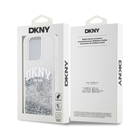 DKNY Liquid Glitter Arch Logo Zadní Kryt pro iPhone 15 Pro Transparent, DKHCP15LLBNAET