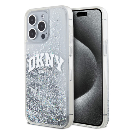 DKNY Liquid Glitter Arch Logo Zadní Kryt pro iPhone 15 Pro Max Transparent, DKHCP15XLBNAET