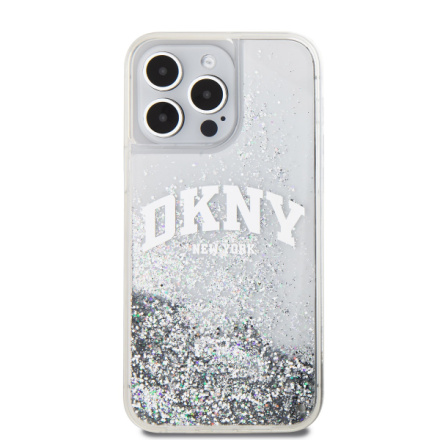 DKNY Liquid Glitter Arch Logo Zadní Kryt pro iPhone 15 Pro Max Transparent, DKHCP15XLBNAET