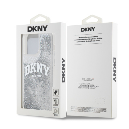 DKNY Liquid Glitter Arch Logo Zadní Kryt pro iPhone 15 Pro Max Transparent, DKHCP15XLBNAET