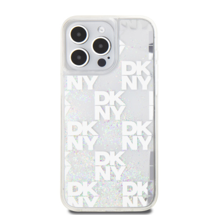 DKNY Liquid Glitter Checkered Pattern Zadní Kryt pro iPhone 15 Pro Max Transparent, DKHCP15XLCPEPT