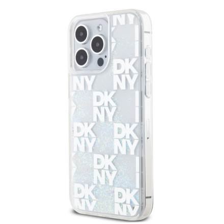 DKNY Liquid Glitter Checkered Pattern Zadní Kryt pro iPhone 15 Pro Max Transparent, DKHCP15XLCPEPT