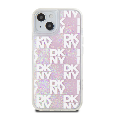 DKNY Liquid Glitter Checkered Pattern Zadní Kryt pro iPhone 15 Pink, DKHCP15SLCPEPP